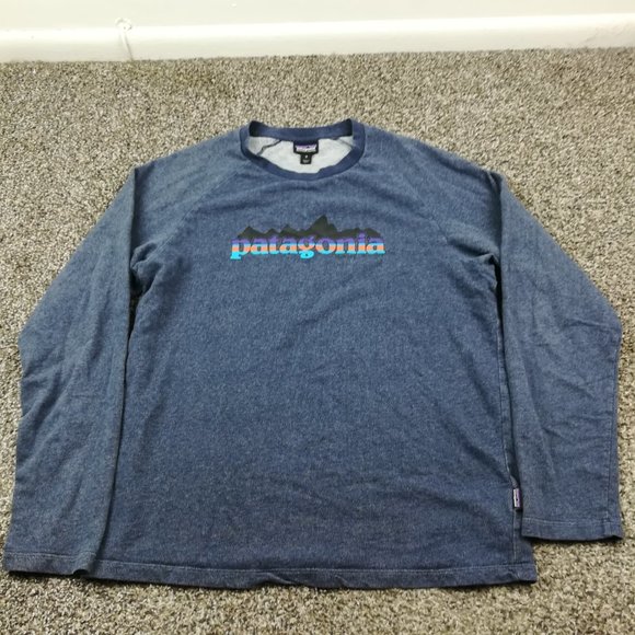 Patagonia Sweatshirt Fitz Roy Lightweight Organic Cotton Crew Blue Mens Medium - Picture 2 of 11